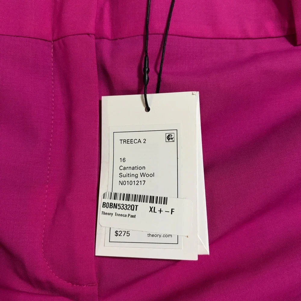Theory Treeca 2 Pants Carnation Pink Suiting Wool Slim Leg Trouser Size 16 NWT